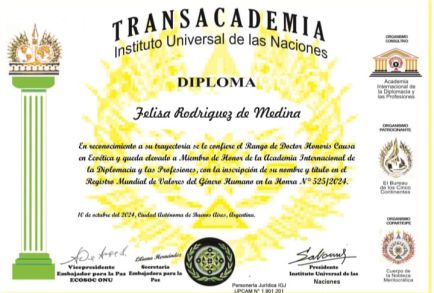 Reconocimiento Internacional: La Prof. Felisa Rodríguez de Medina Recibe Título de Doctora Honoris Causa